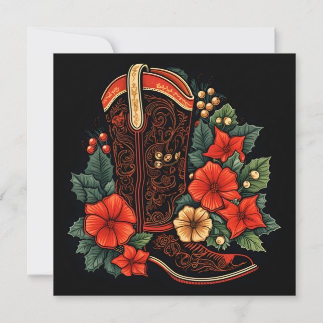 christmas cowboy boot holiday greeting card (Front)