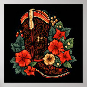 christmas cowboy boot holiday poster