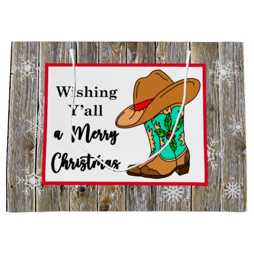 Christmas Cowboy Boots and Hat Festive Large Gift Bag