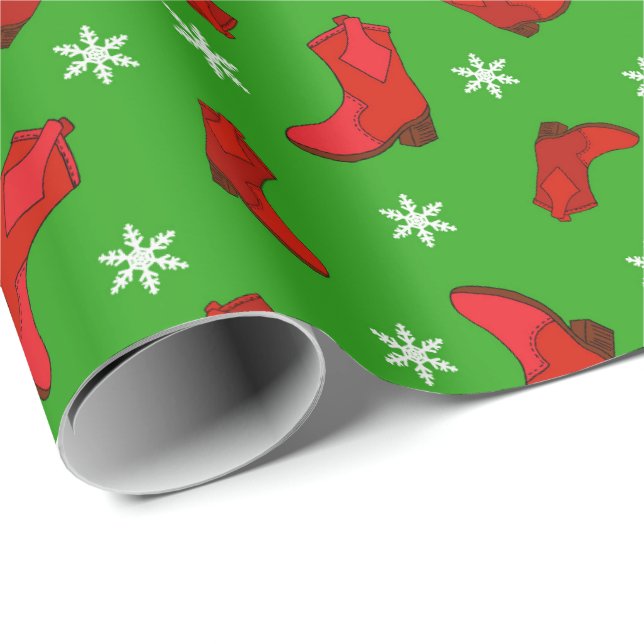 Christmas Cowboy Boots Country Western Patterned Wrapping Paper (Roll Corner)