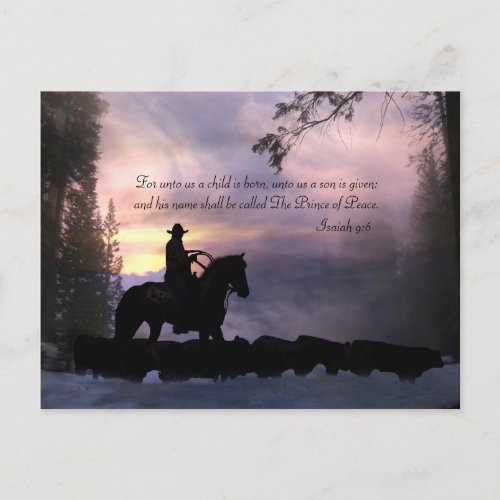 Christmas Cowboy Country Western Religious Holiday Postcard