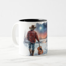 Christmas Cowboy Guitar Coffee Cup