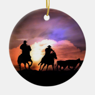 Christmas Cowboy round up/ cattle drive Ceramic Ornament