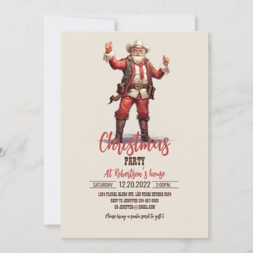 Christmas Cowboy Santa Claus Vintage Invitation