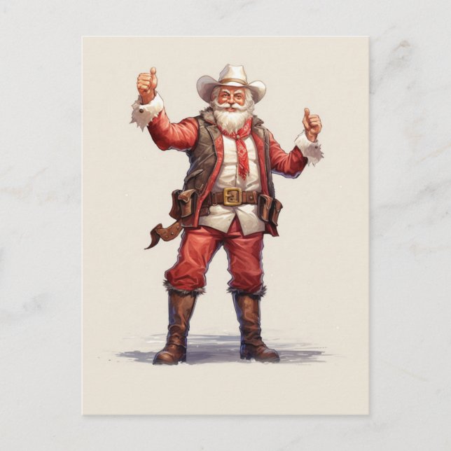 Christmas Cowboy Santa Claus Vintage Postcard (Front)