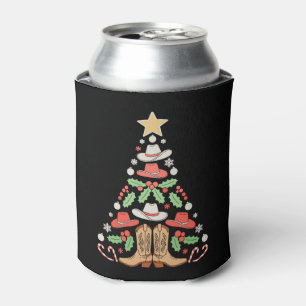 Christmas Cowboy Tree Xmas Dancing Boots West Can Cooler
