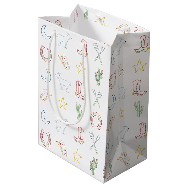 Christmas Cowboy Western Country Christmas Medium Gift Bag (Back Angled)