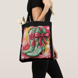 Christmas Cowgirl Boots Preppy Western Coquette  Tote Bag