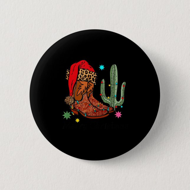 Christmas Cowgirl Boots,western Christmas Funny Gi Button (Front)