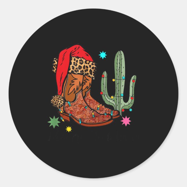Christmas Cowgirl Boots,western Christmas Funny Gi Classic Round Sticker (Front)