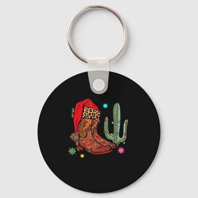 Christmas Cowgirl Boots,western Christmas Funny Gi Keychain (Front)