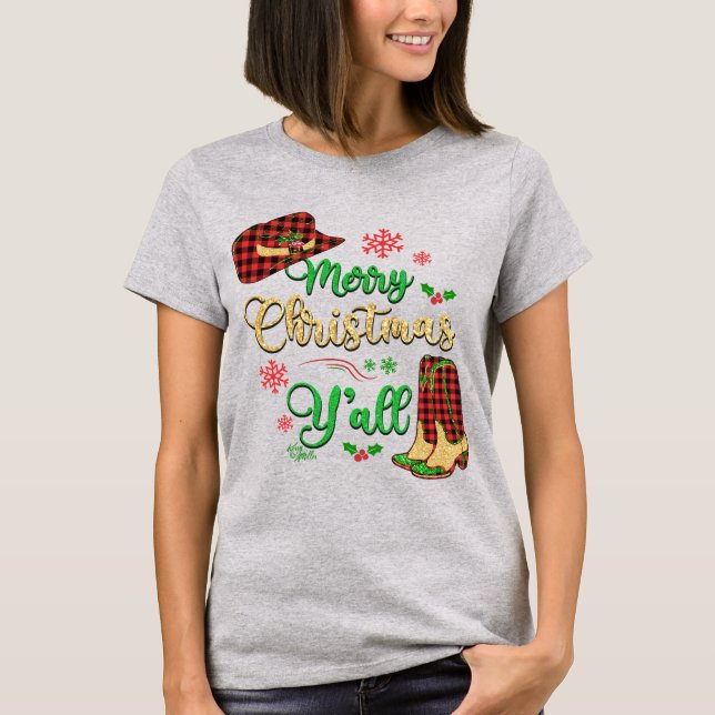 Christmas Cowgirl Hat & Boots T-Shirt (Front)
