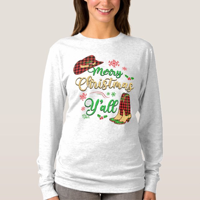 Christmas Cowgirl Hat & Boots T-Shirt (Front)