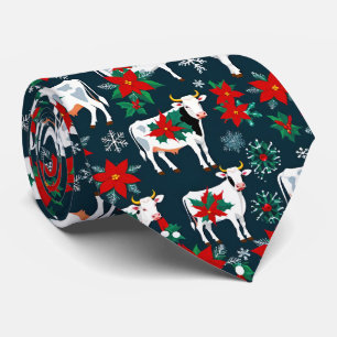 Christmas Cows and Holly Holiday Festive Neck Tie