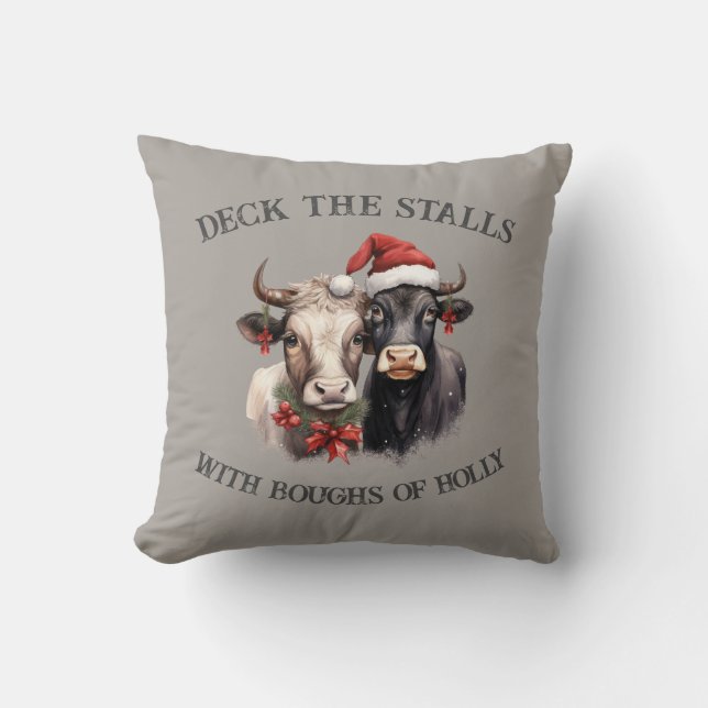 Christmas Cows Farmhouse Country Rustic  Throw Pillow (Front)