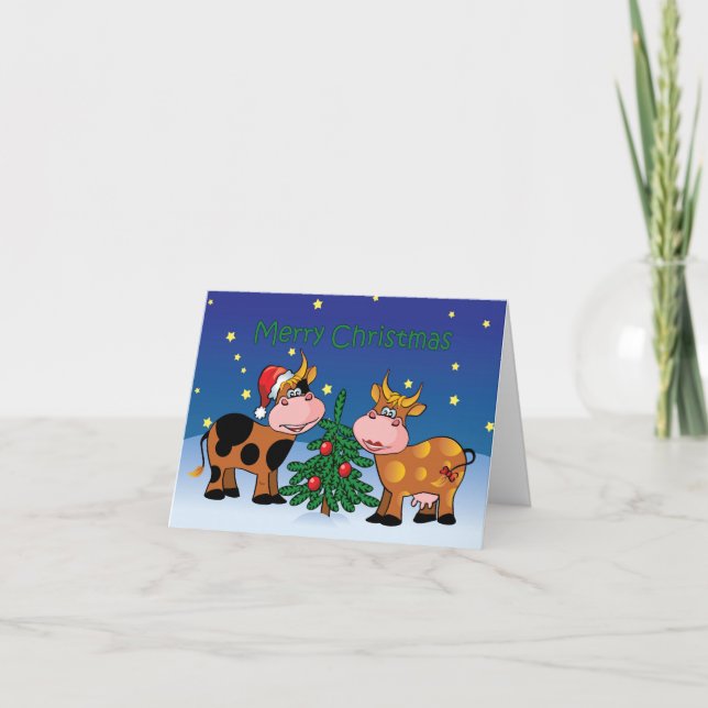 Christmas Cows Happy Moo Year Holiday Card (Front)