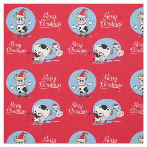 Christmas Cows Merry Christmas Fabric
