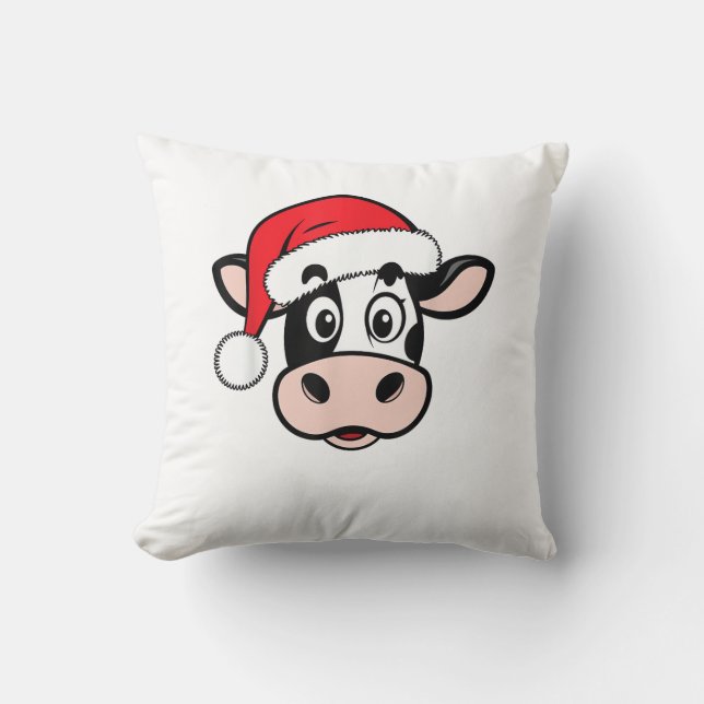 Christmas Cows Santa Cute Xmas Heifer Girls Kids W Throw Pillow (Front)