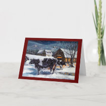 CHRISTMAS: COWS: SNOW: ART: CARD