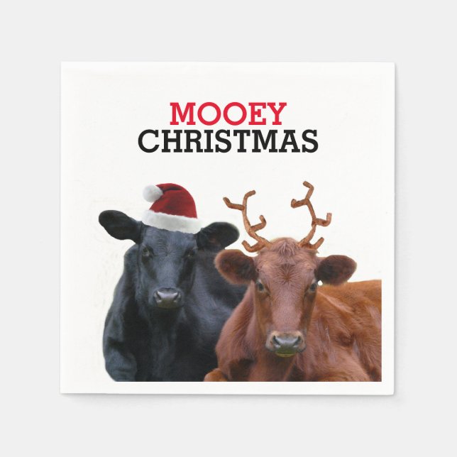 Christmas Cows wearing Santa Hat and Antlers Napkins (Front)