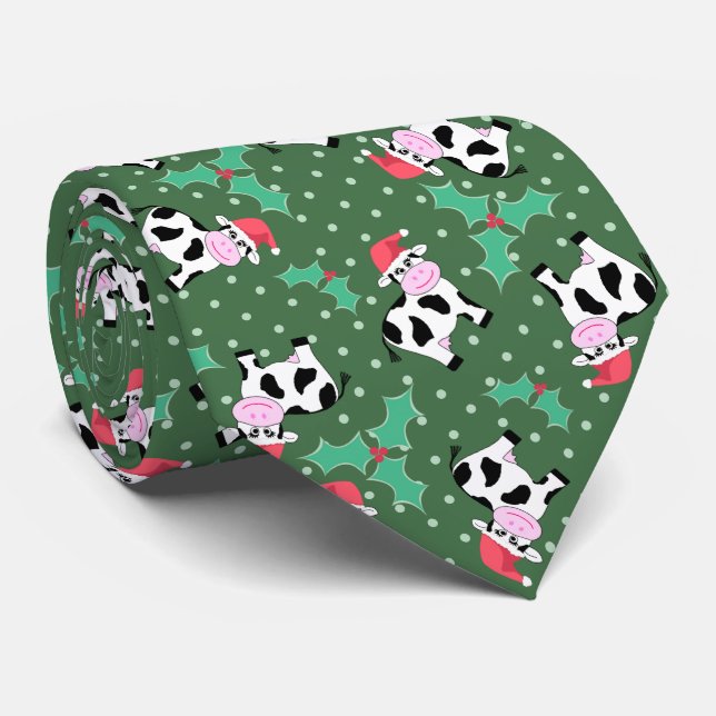 Christmas Cows with Holly Neck Tie (Rolled)