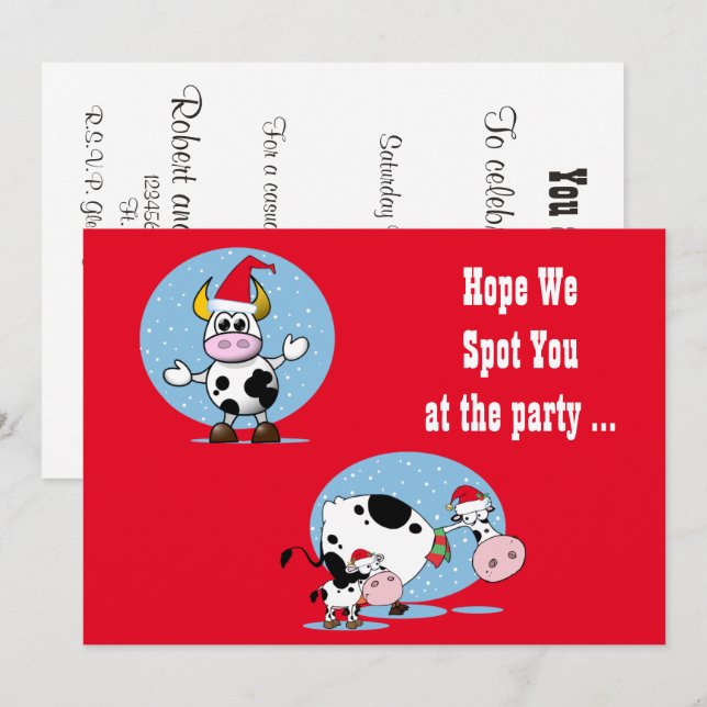 Christmas Cows with Santa Hats Invitation Template (Front/Back)