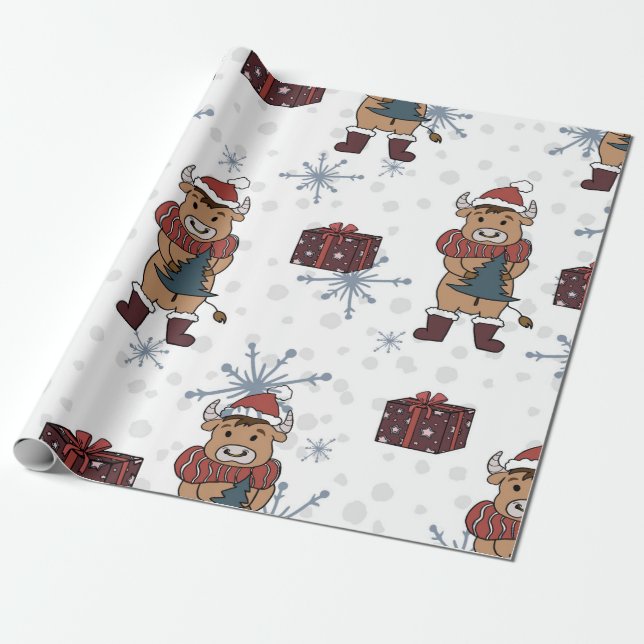 Christmas Cows Wrapping Paper (Unrolled)