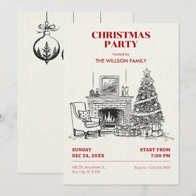 Christmas cozy interior scene invitation (Front/Back)