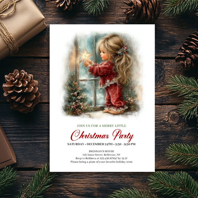 Christmas Cozy Winter Scene Girl Tree Invitation (Christmas Cozy Winter Scene Girl Tree Invitation)