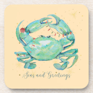 Christmas Crab Beach Beverage Coaster