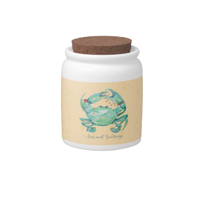 Christmas Crab Beach Candy Jar (Front)