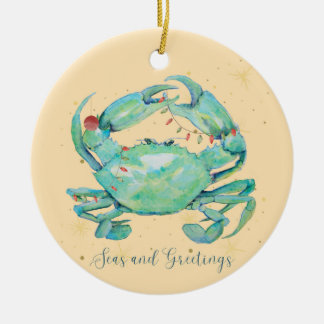 Christmas Crab Beach Ceramic Ornament