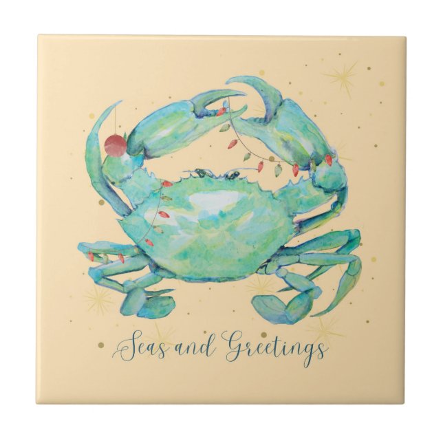 Christmas Crab Beach Ceramic Tile (Front)
