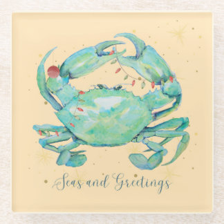 Christmas Crab Beach Glass Coaster