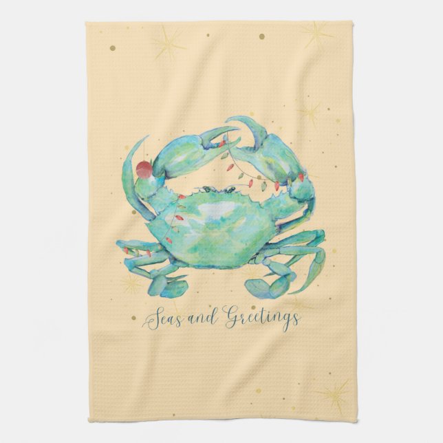 Christmas Crab Beach Kitchen Towel (Vertical)