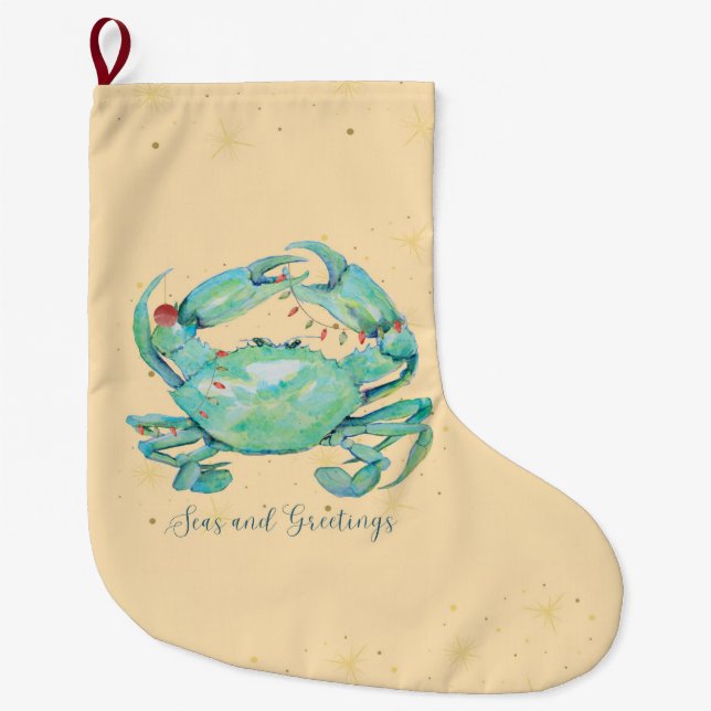 Christmas Crab Beach Large Christmas Stocking (Front)