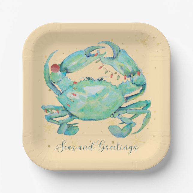 Christmas Crab Beach Paper Plates (Front)