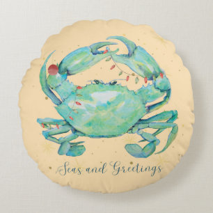Christmas Crab Beach Round Pillow
