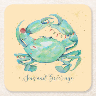Christmas Crab Beach Square Paper Coaster