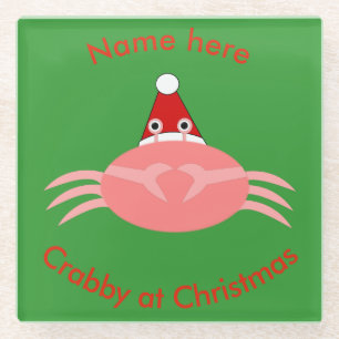 Christmas Crab Custom Glass Coaster
