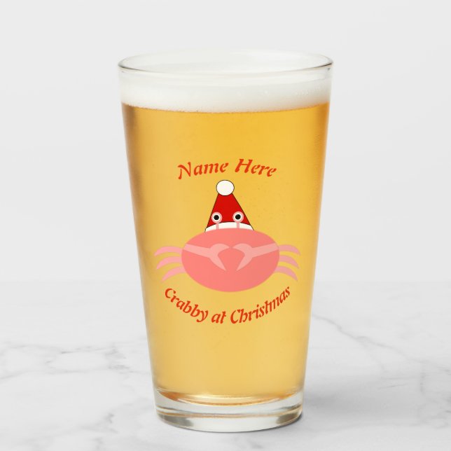Christmas Crab Personalized Glass (Front Filled)