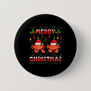 Christmas Crab Shirt Santa Hat Lights Xmas Funny Button