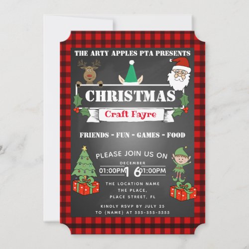 Christmas craft fair party fundraiser event plaid invitation