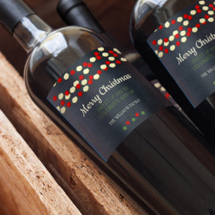 Christmas Cranberry and Popcorn Rustic Chalkboard Wine Label