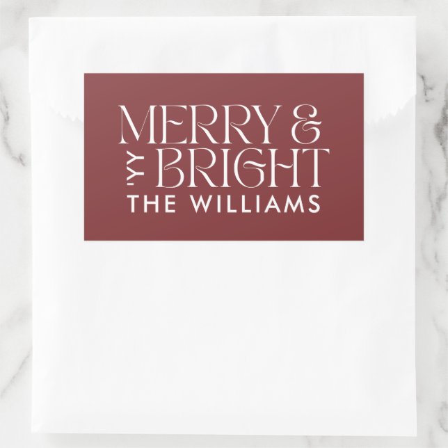 Christmas cranberry burgundy modern elegant simple rectangular sticker (Bag)