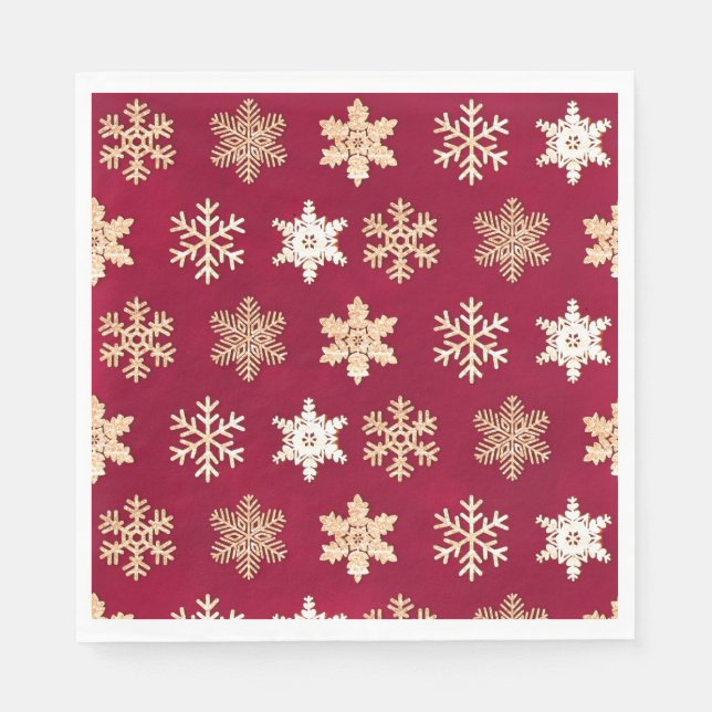 Christmas cranberry gold snowflakes napkins (Front)