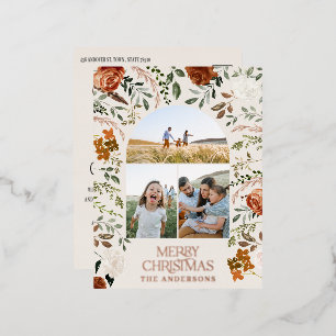 Christmas cream botanical elegant stag 3 photo foi foil holiday postcard
