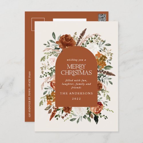 Christmas cream botanical elegant stag floral foil holiday postcard