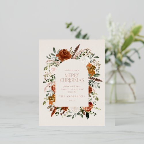 Christmas cream botanical elegant stag floral foil holiday postcard