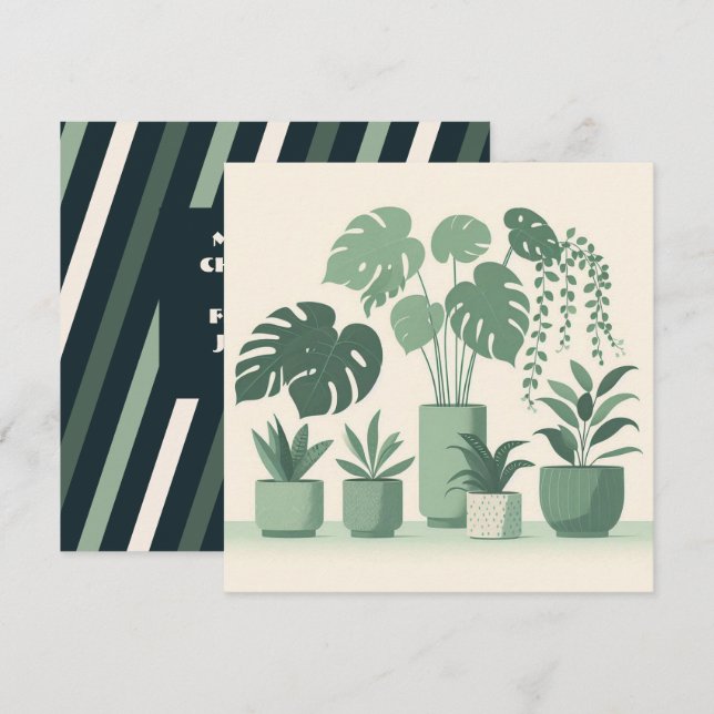 Christmas Cream Green Potted Plants Holiday Card (Front/Back)